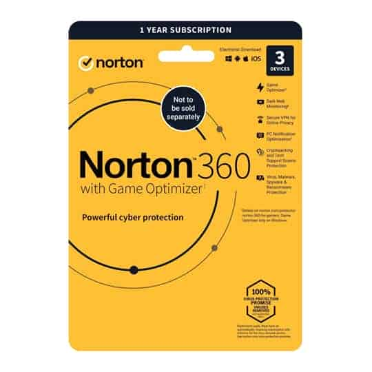 Norton 360 AV + VPN + Game Optimiser 3x Devices 1 Year Licence PC/MAC/iOS/Android OEM